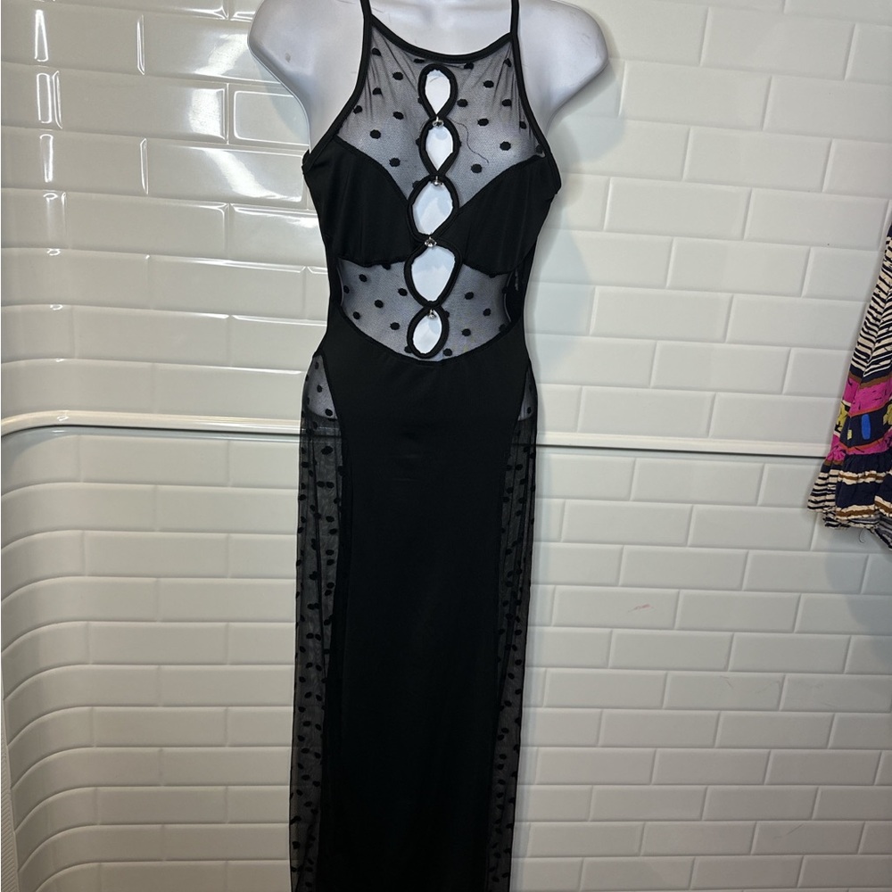 Chic Black Mesh Cutout Dress